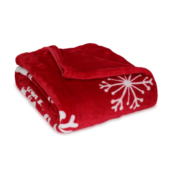 Red Soft Blanket with Snowflakes - Picture 3 of 14